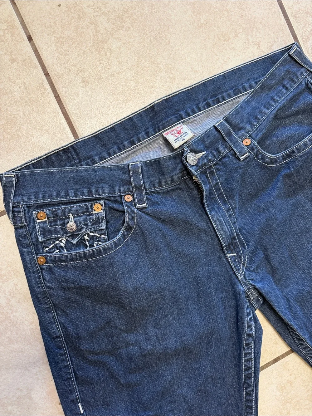 True Religion USA Boot Cut Jeans Men’s Flap Pocket Y2K Dark Wash Denim